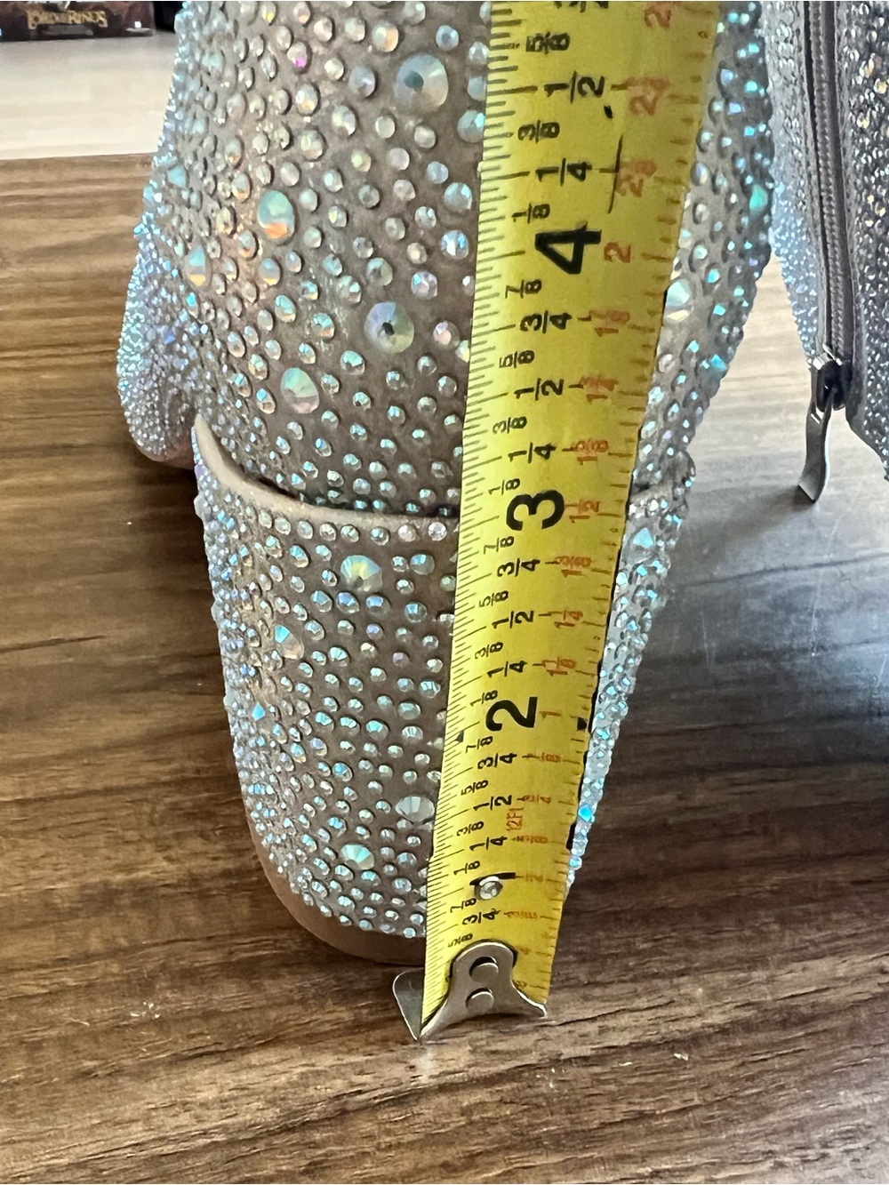 NWT Sparkly Rhinestone Glitter Silver Boots Women (Size 9.5M) Block Heel Pointy - Picture 9 of 16